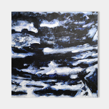 Ocean Depths Abstract Oil Painting in Striking Blue and Black Tones