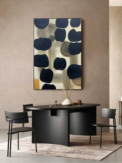Contemporary Black and Beige Geometric Abstract Oil Painting for Modern Decor