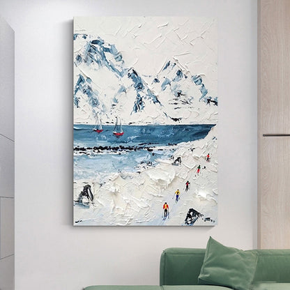 Serene Winter Landscape in Fjords with Snowy Mountains and Sailing Boats