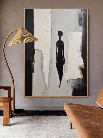 Abstract Minimalist Figure Painting in Monochrome Tones