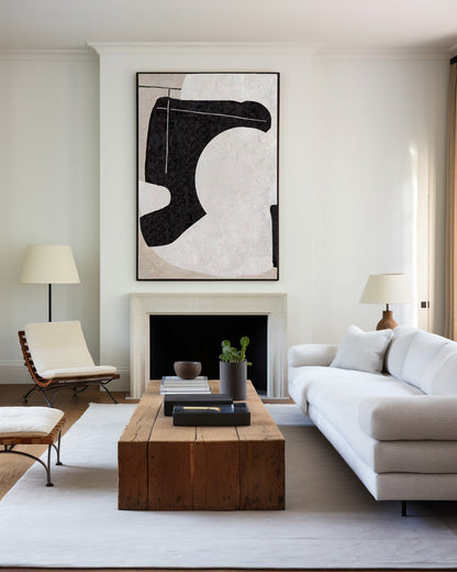 Contemporary Black and White Minimalist Oil Painting for Modern Home Decor