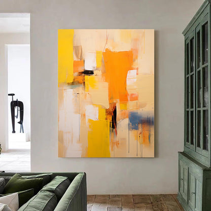 Vibrant Abstract Oil Painting with Yellow and Orange Hues for Modern Home Décor