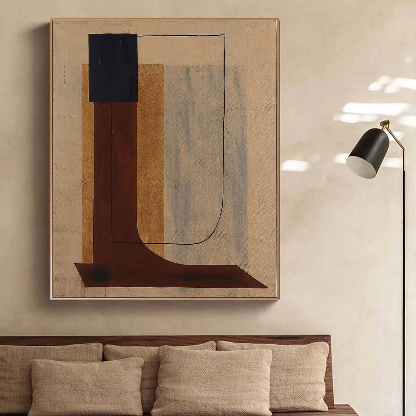 Modern Geometric Vintage Abstract Oil Painting for Stylish Home Decor