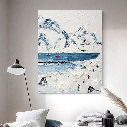 Serene Winter Landscape in Fjords with Snowy Mountains and Sailing Boats