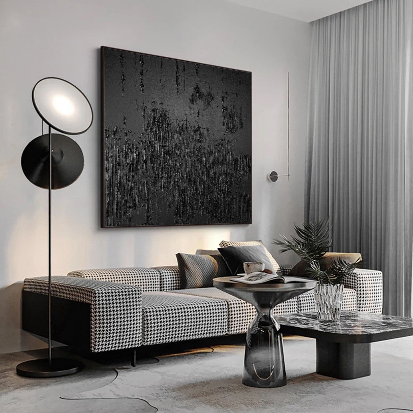 Elegant Black Minimalist Abstract Oil Painting for Modern Home Decor