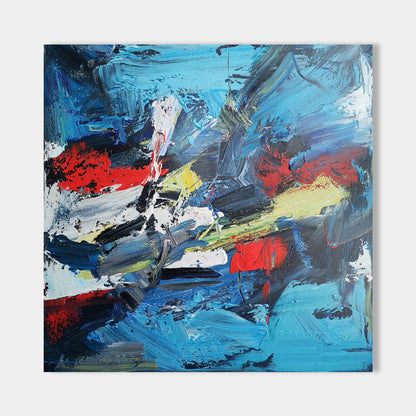 Vibrant Blue and Red Abstract Oil Painting for Modern Home Decor