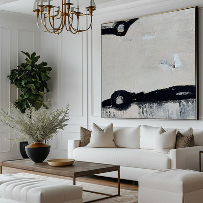 Contemporary Black and White Abstract Oil Painting for Modern Home Decor
