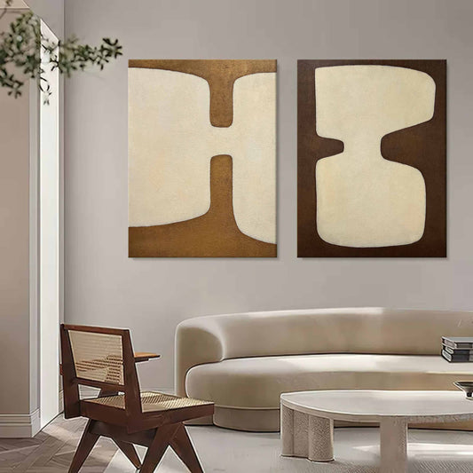 Elegant Abstract Sienna Duo: Modern Oil Paintings for Contemporary Home Decor