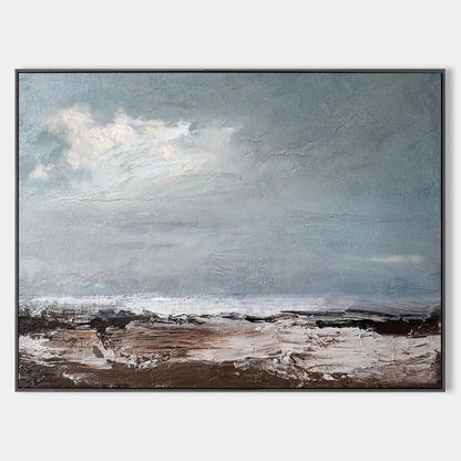 Abstract Seaside Landscape Oil Painting for Coastal Home Decor