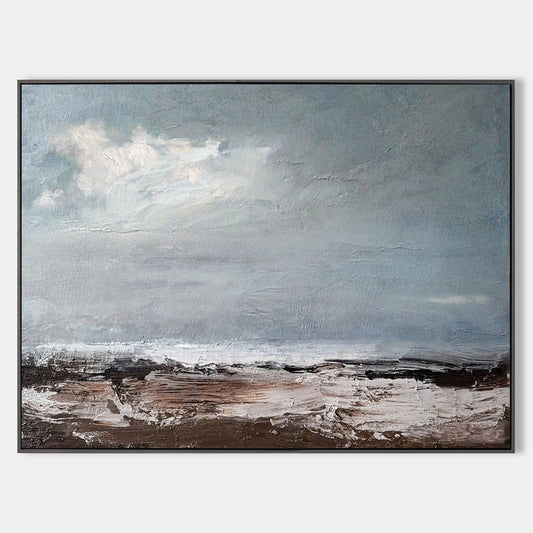 Abstract Seaside Landscape Oil Painting for Coastal Home Decor