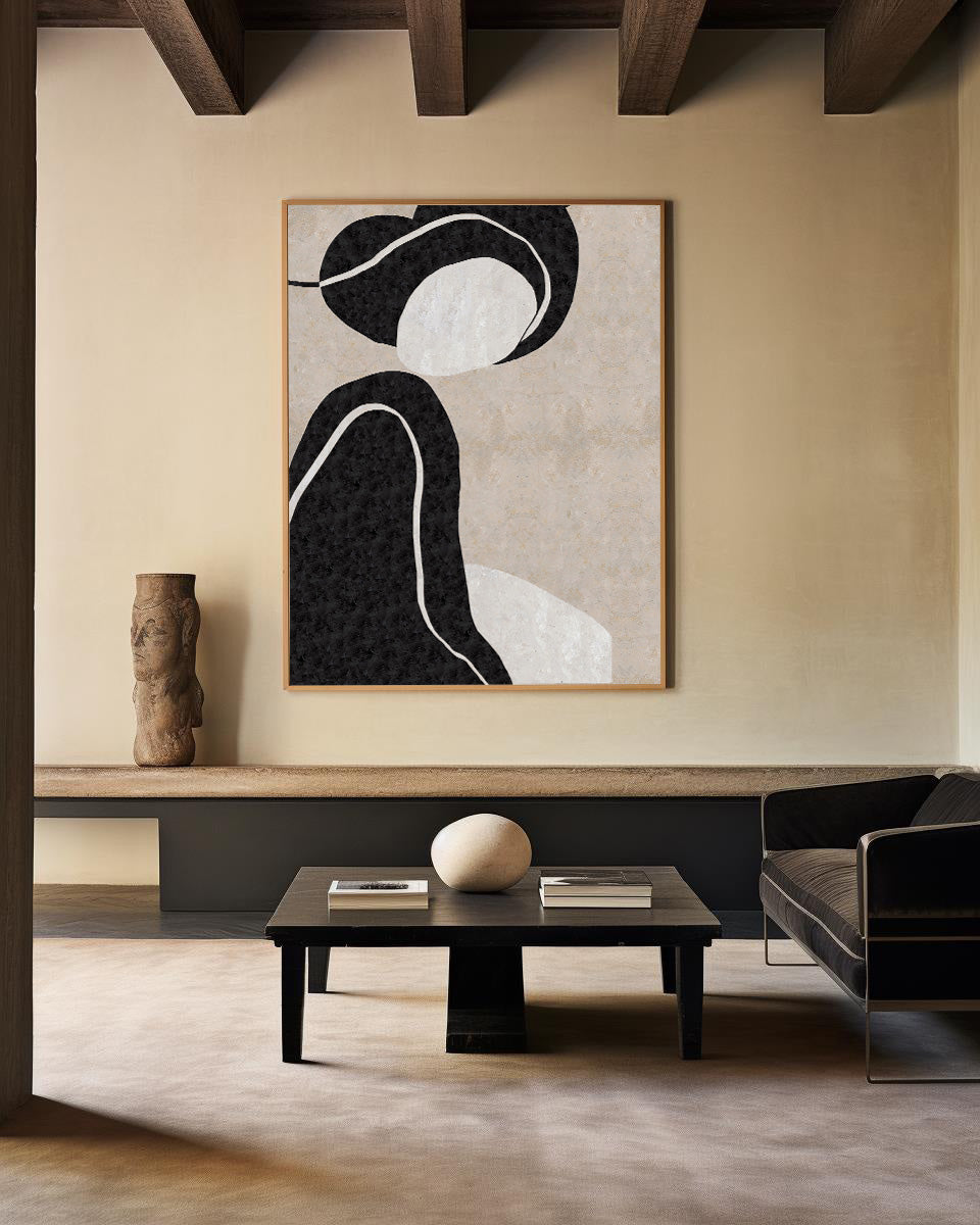 Elegant Black and White Minimalist Oil Painting for Modern Home Decor