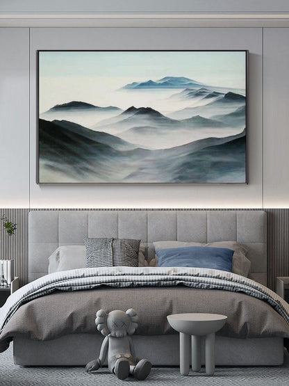 Misty Mountain Landscape Oil Painting for Serene Home Decor