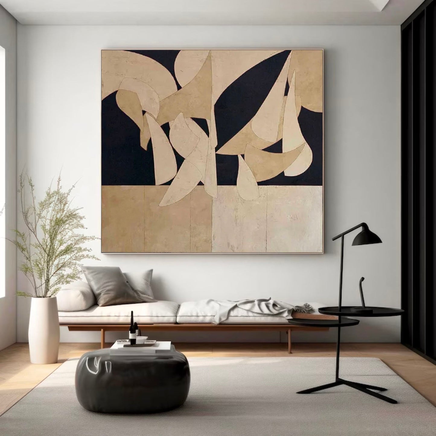 Elegant Minimalist Abstract Oil Painting with Neutral Tones for Modern Decor