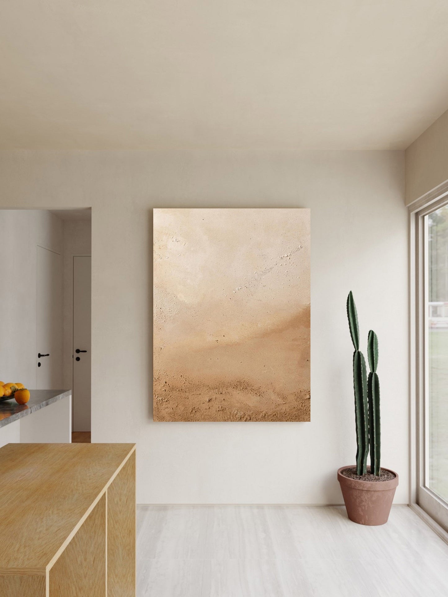 Serene Beige Minimalist Abstract Oil Painting for Modern Decor