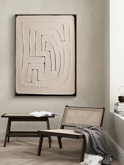 Contemporary Beige and Brown Abstract Oil Painting for Modern Home Decor