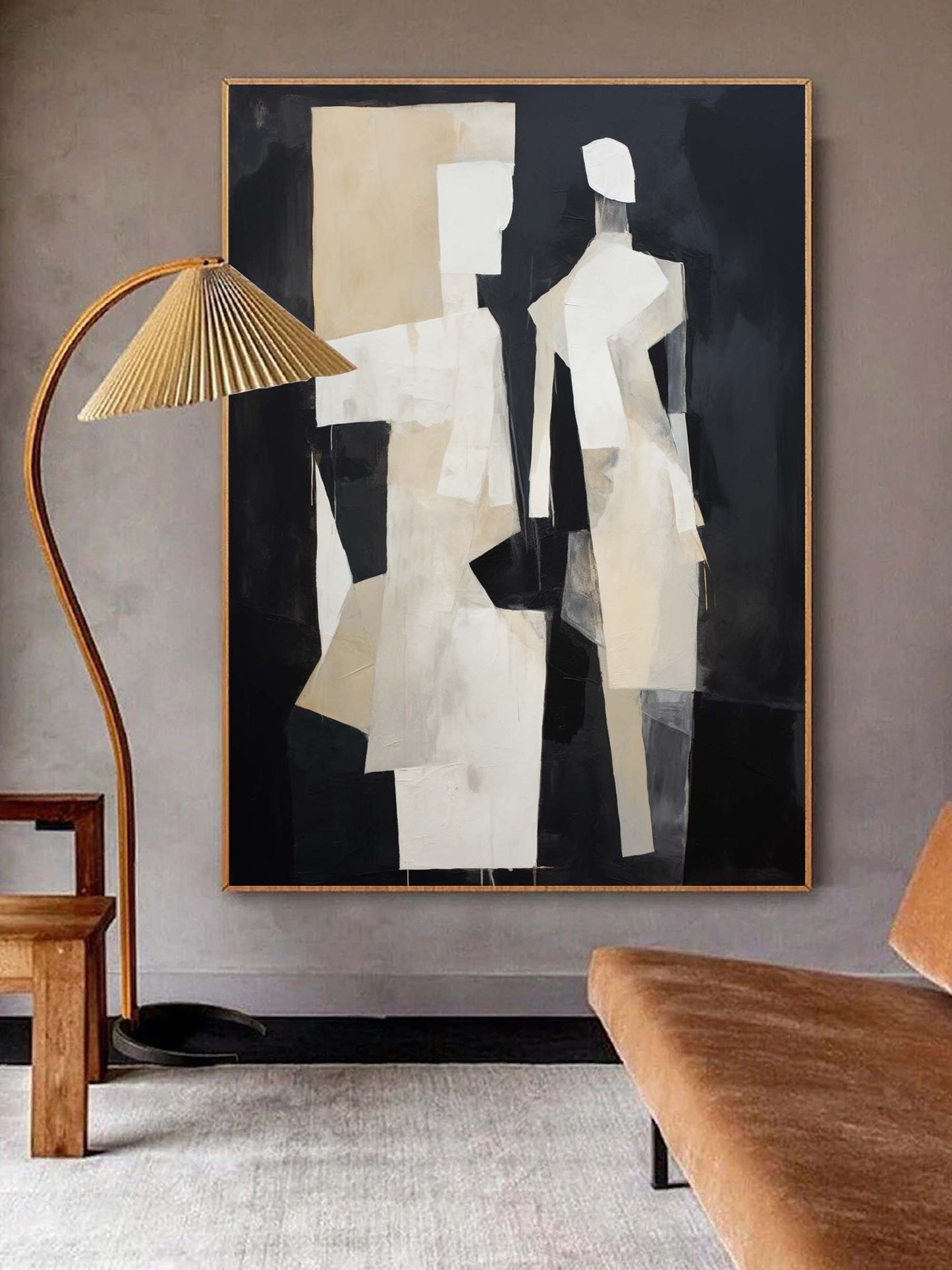 Abstract Minimalist Oil Painting of Human Figures in Neutral Tones