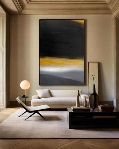 Contemporary Black and Gold Abstract Oil Painting for Modern Home Decor