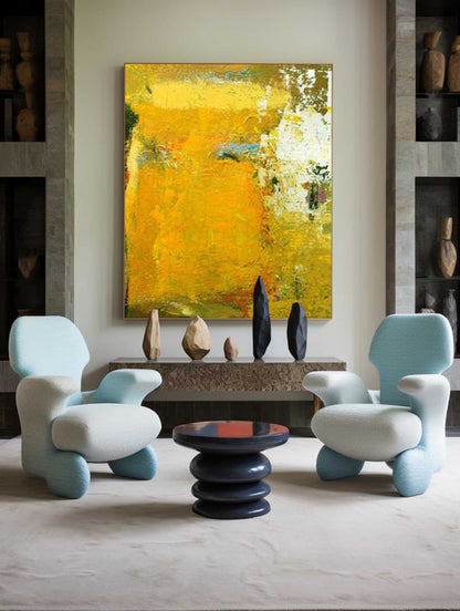 Vibrant Abstract Oil Painting in Bold Yellow Tones for Modern Home Decor