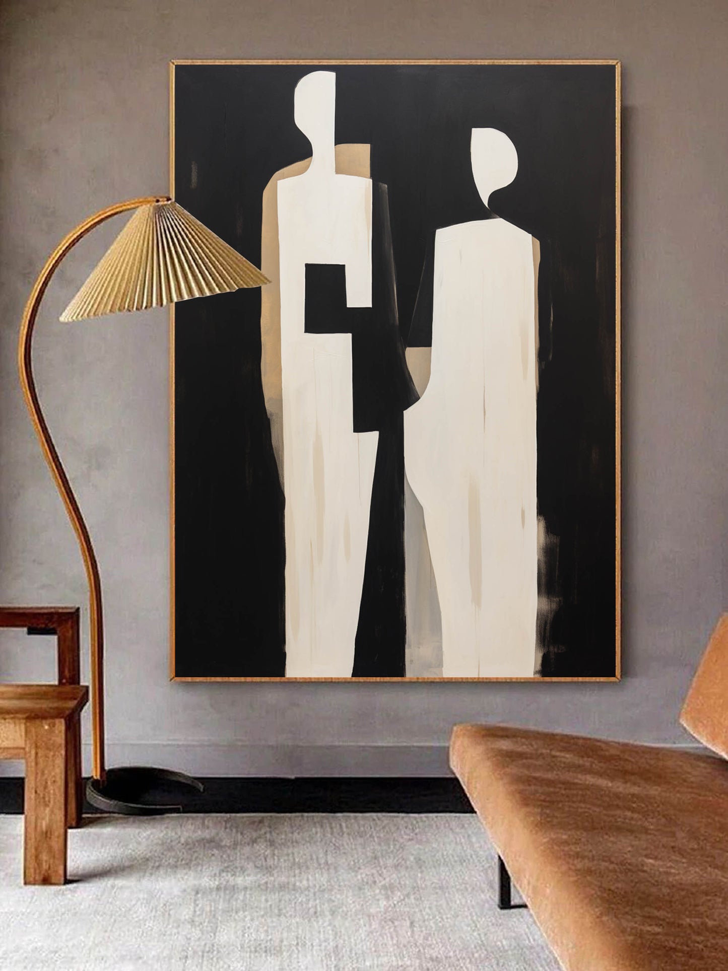 Modern Minimalist Oil Painting of Abstract Figures for Stylish Home Decor