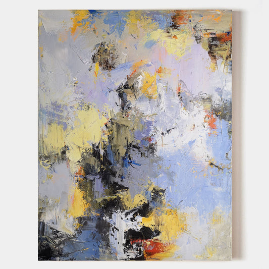 Vibrant Yellow and Blue Abstract Oil Painting for Modern Home Décor