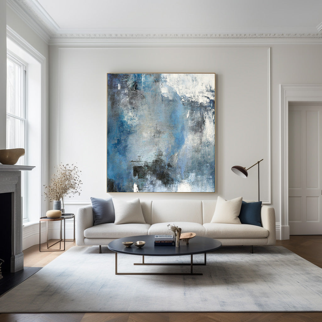 Serene Blue and White Abstract Oil Painting for Modern Home Decor