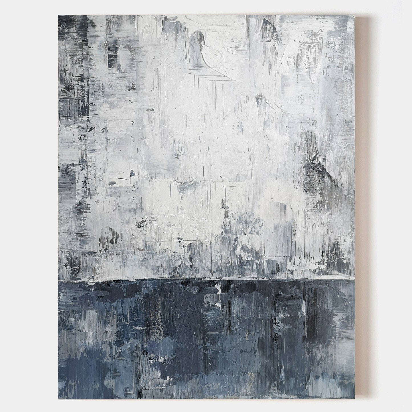 Serene Blue and White Abstract Oil Painting for Modern Home Décor