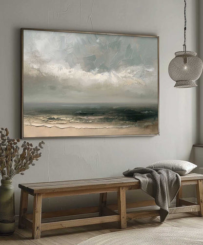 Ocean View Abstract Oil Painting - Serene Coastal Landscape Art for Home Decor