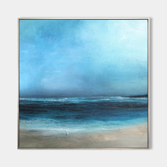 Stunning Blue Ocean Horizon Abstract Oil Painting for Coastal Home Decor