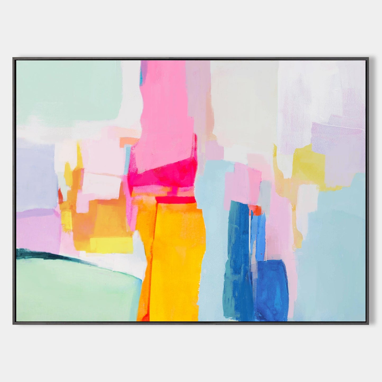 Vibrant Abstract Oil Painting with Bold Colors and Dynamic Shapes for Modern Decor