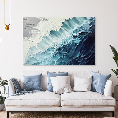 Tranquil Blue and Green Abstract Ocean Wave Oil Painting for Modern Home Decor