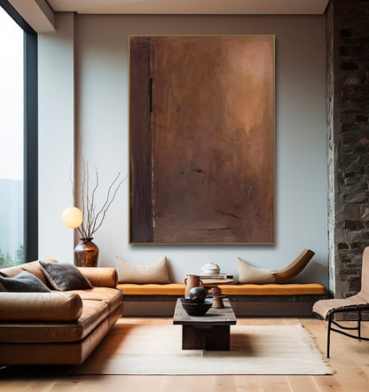Elegant Minimalist Brown Abstract Oil Painting for Modern Home Decor
