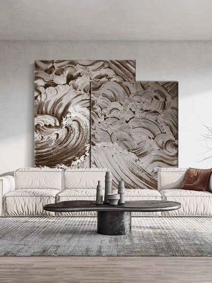 Dynamic Abstract Wave Oil Painting Duo for Modern Home Decor