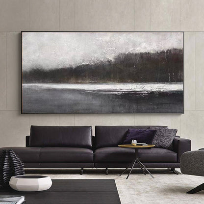 Serene Grayscale Landscape | Modern Abstract Oil Painting for Contemporary Home Decor