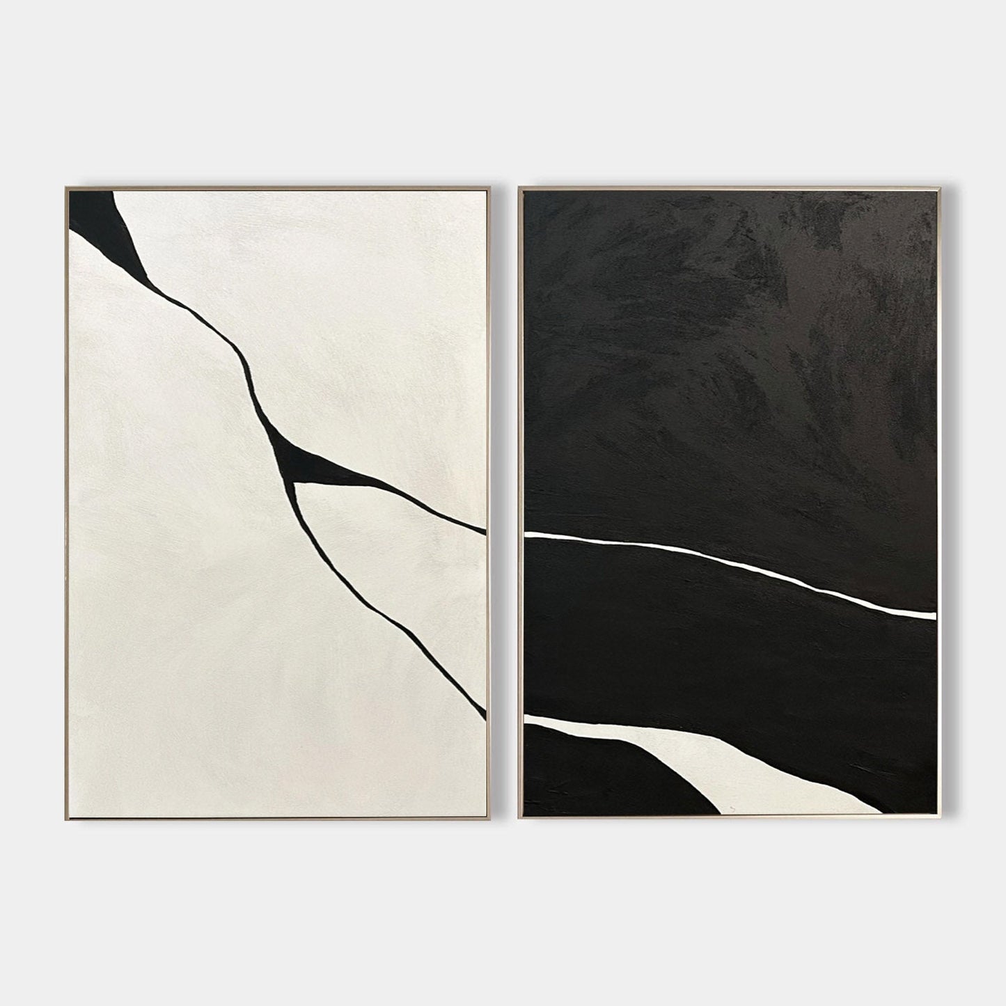 Two-Piece Black and White Abstract Oil Painting Set for Modern Home Decor