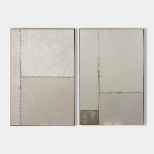 Contemporary Dual Panel Abstract Oil Painting in Soothing Neutral Tones