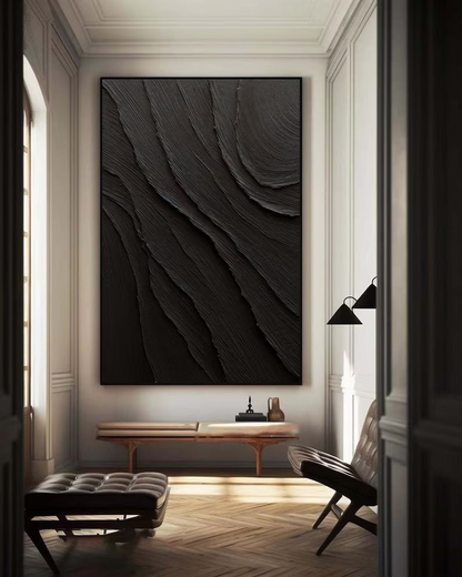Elegant Minimalist Black Abstract Oil Painting for Contemporary Decor