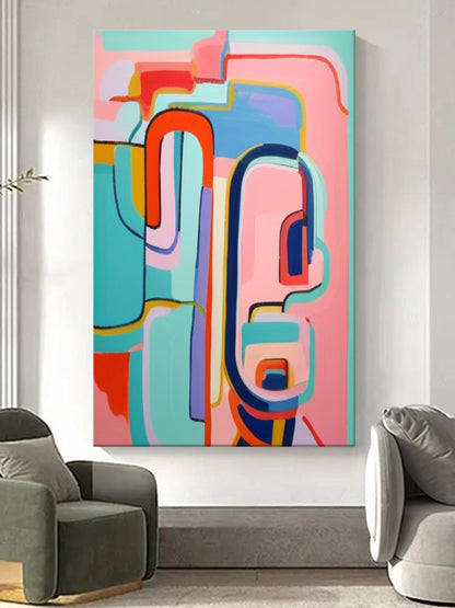 Vibrant Abstract Oil Painting with Colorful Geometric Shapes for Modern Decor