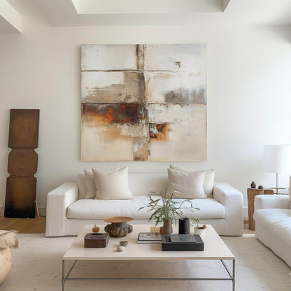 Contemporary Rustic Abstract Oil Painting for Modern Home Decor