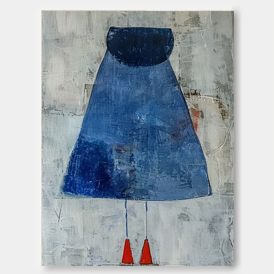 Contemporary Woman in Blue Dress - Abstract Minimalist Oil Painting for Modern Decor