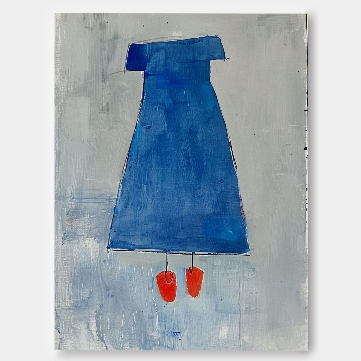 Chic Minimalist Blue Dress Oil Painting for Modern Home Decor