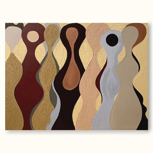 Abstract Minimalism: Elegant Figures in Earthy Tones Oil Painting