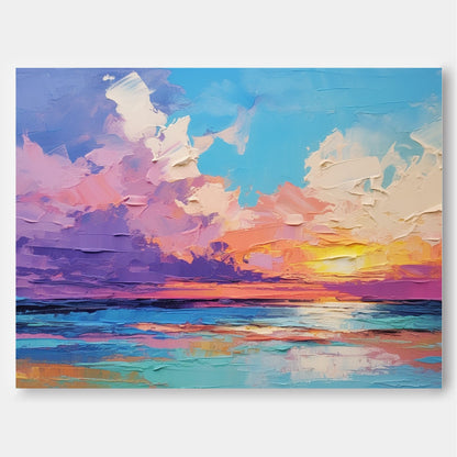 Vibrant Sunset Over Ocean - Colorful Oil Painting Canvas Art for Home Decor