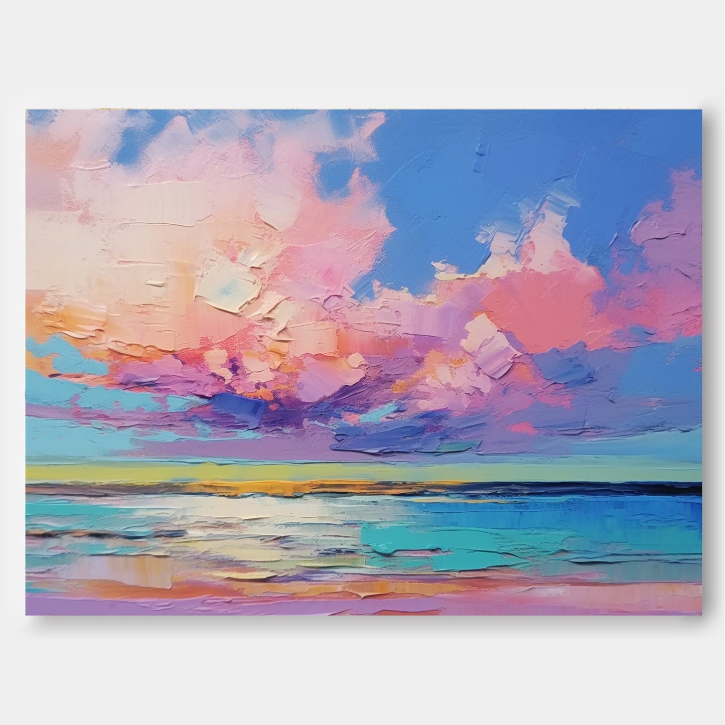 Vibrant Coastal Sunset Oil Painting | Colorful Seascape Wall Art for Home Decor