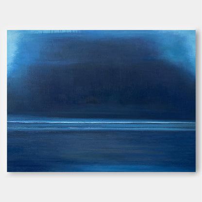 Tranquil Blue Minimalist Oil Painting for Serene Home Decor