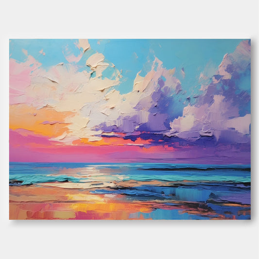 Vibrant Sunrise Ocean Landscape Oil Painting for Home Decoration