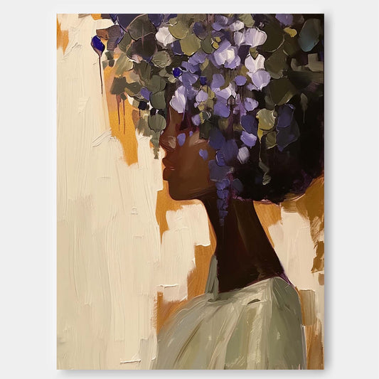 Elegant Floral Portrait Oil Painting for Home Decor and Art Lovers