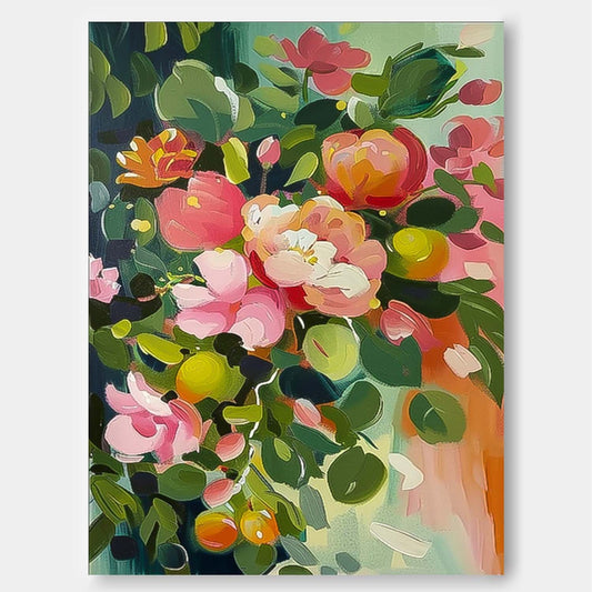 Vibrant Floral Oil Painting for Home Decor - Colorful Blossoms in Bloom