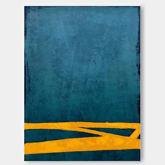 Modern Minimalist Oil Painting with Teal and Yellow Abstract Design