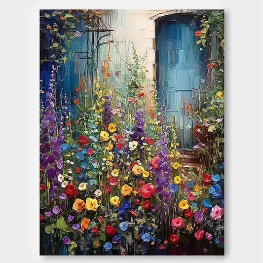 Vibrant Garden Flowers Oil Painting for Home Decor and Art Lovers