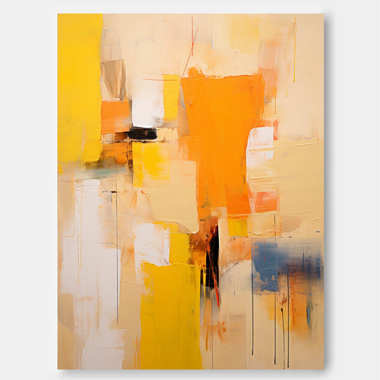 Vibrant Abstract Oil Painting with Yellow and Orange Hues for Modern Home Décor